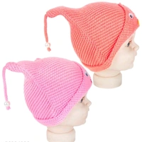 Neska Moda Pack of 2 Face Designed Baby Boys & Baby Girls Winter Woolen Cap - 2-3 Years, Wool, Pack of2